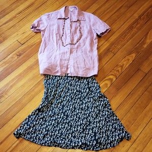 LL Bean Women's linen shirt sleeved shirt XS pink